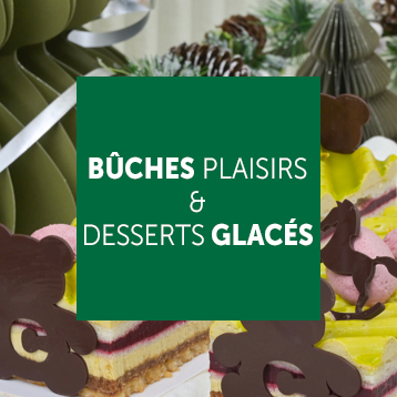 fond coloré pour le produit avec inscription Bûches plaisirs &amp; Desserts glacés